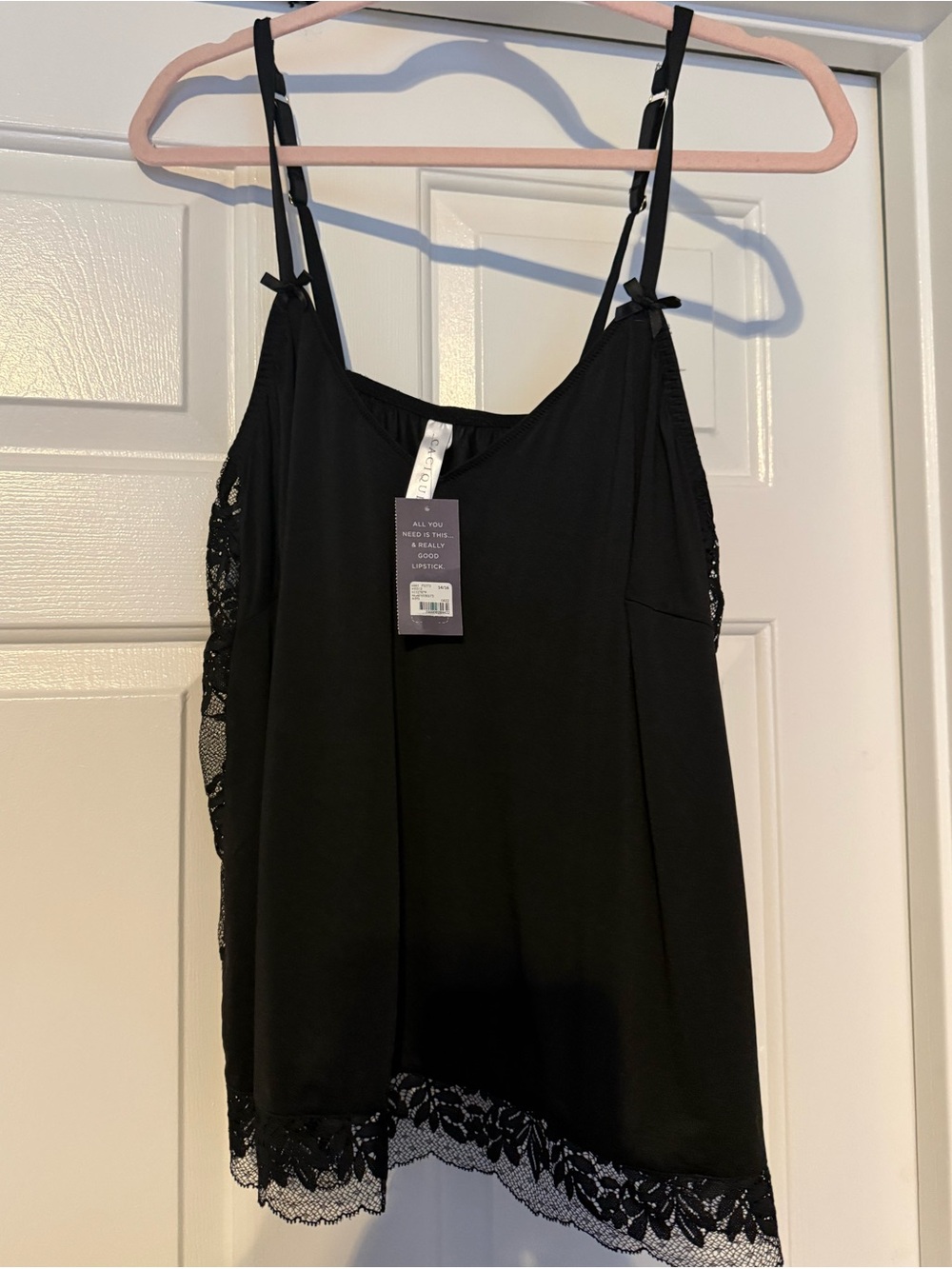 Cacique Black Silky Lace Trim Camisole Pajama set